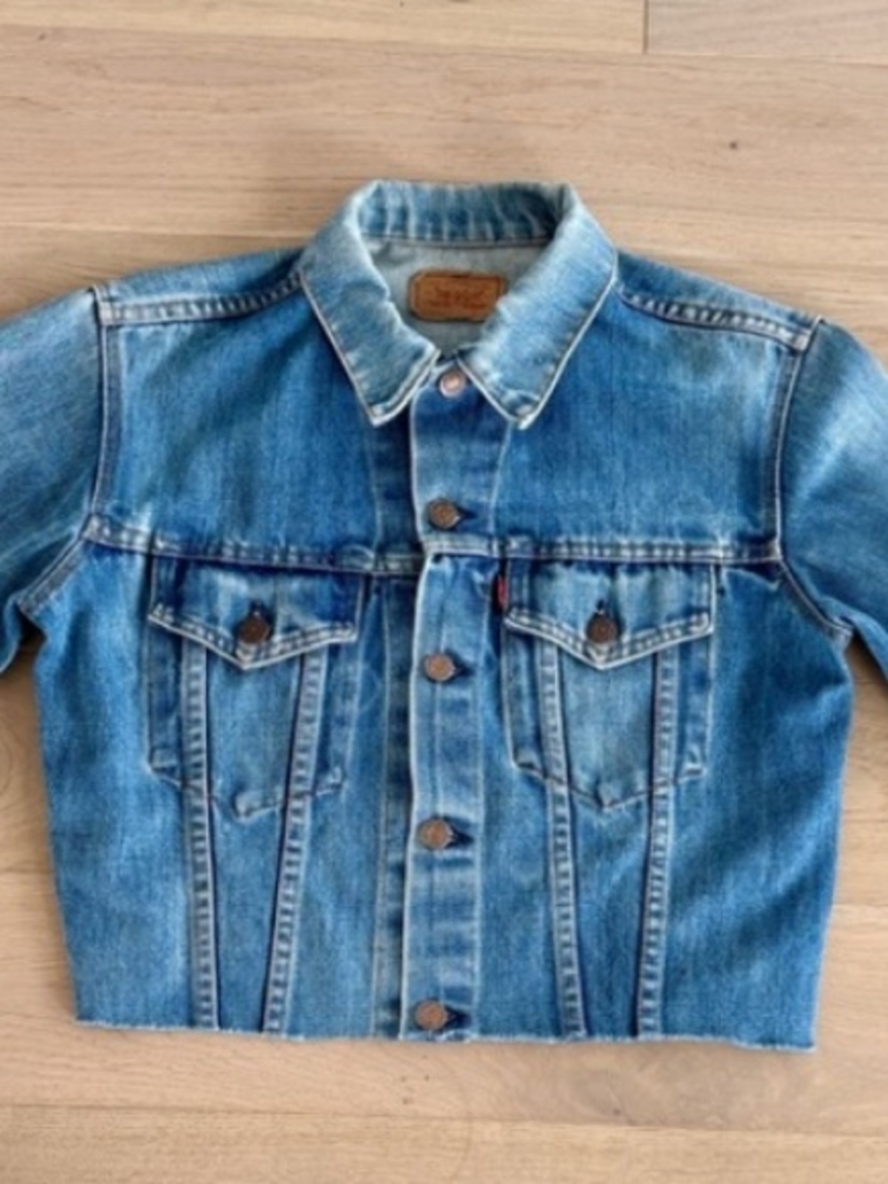 Vintage Levi's Light Blue Raw Cropped Denim Jacket Rare Blank Red Tab (S)